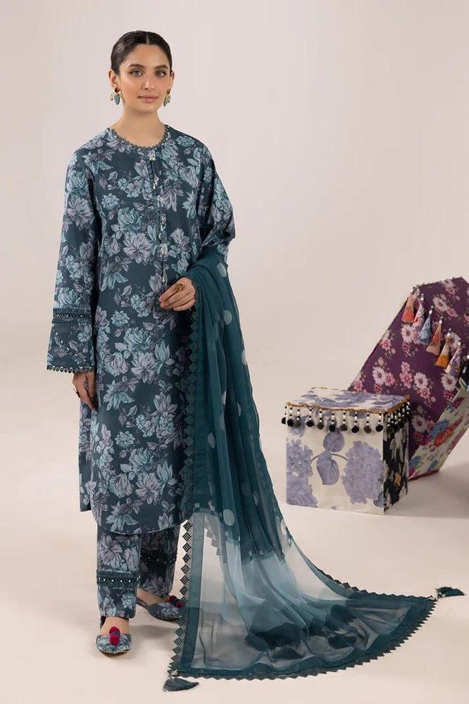 3 Pcs Women's Unstitched Lawn Printed Suit – Summer Collection 2025