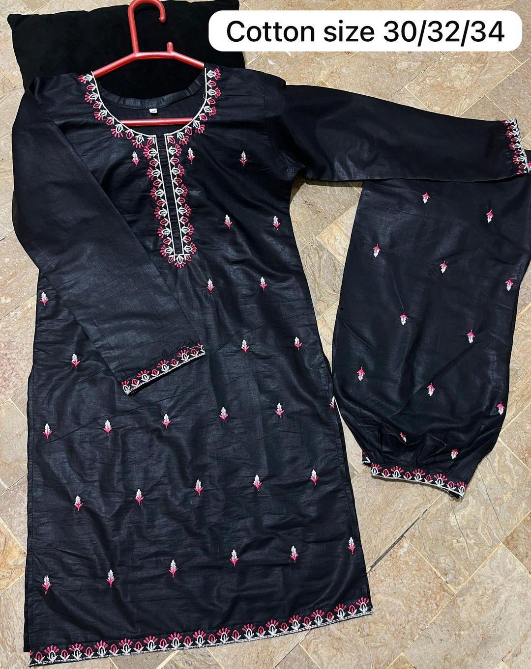 2 Pcs Girl's Black Embroidered Cotton Kurta & Tulip Trouser (Ages 7β12 Years)