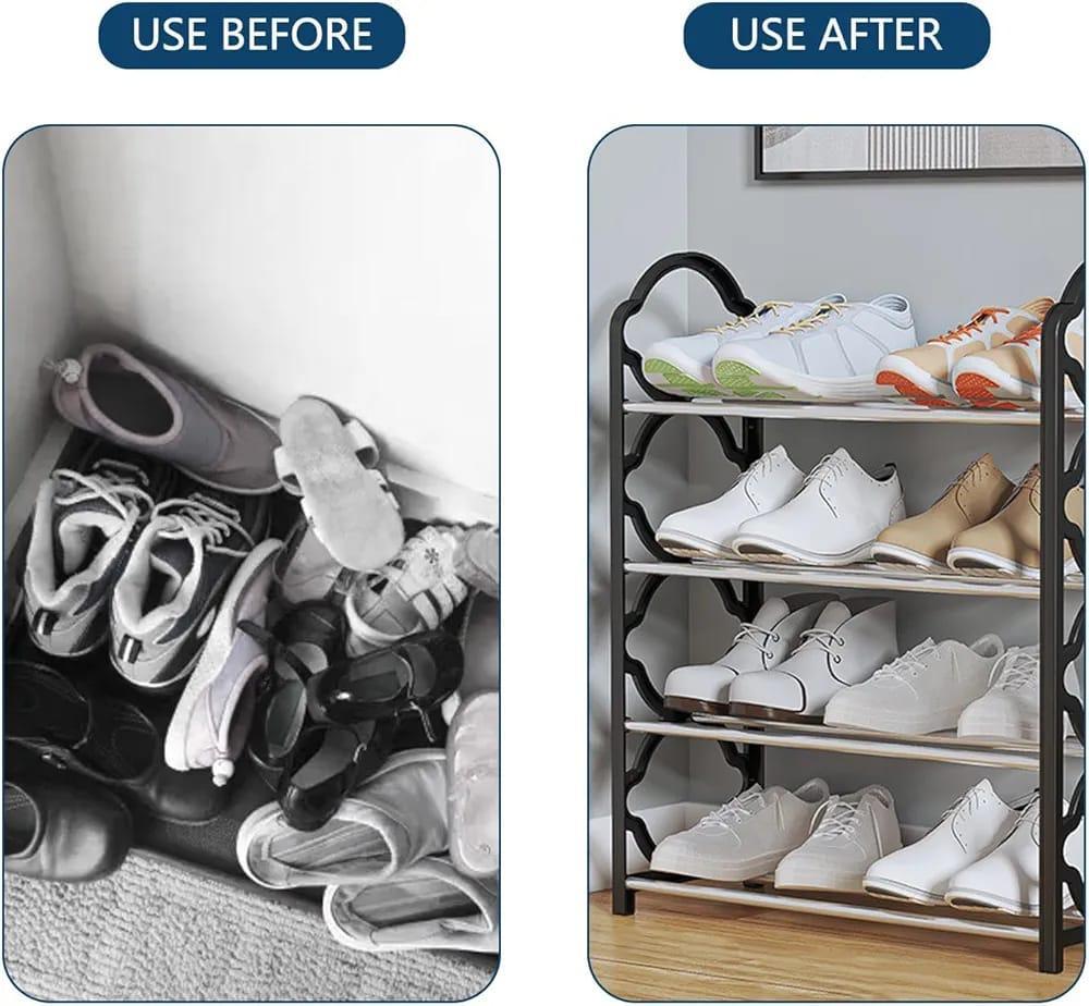 Black PVC Shoe Rack β Space-Saving Organizer (Durable & Lightweight)