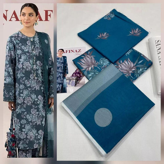 3 Pcs Women's Unstitched Lawn Printed Suit – Summer Collection 2025