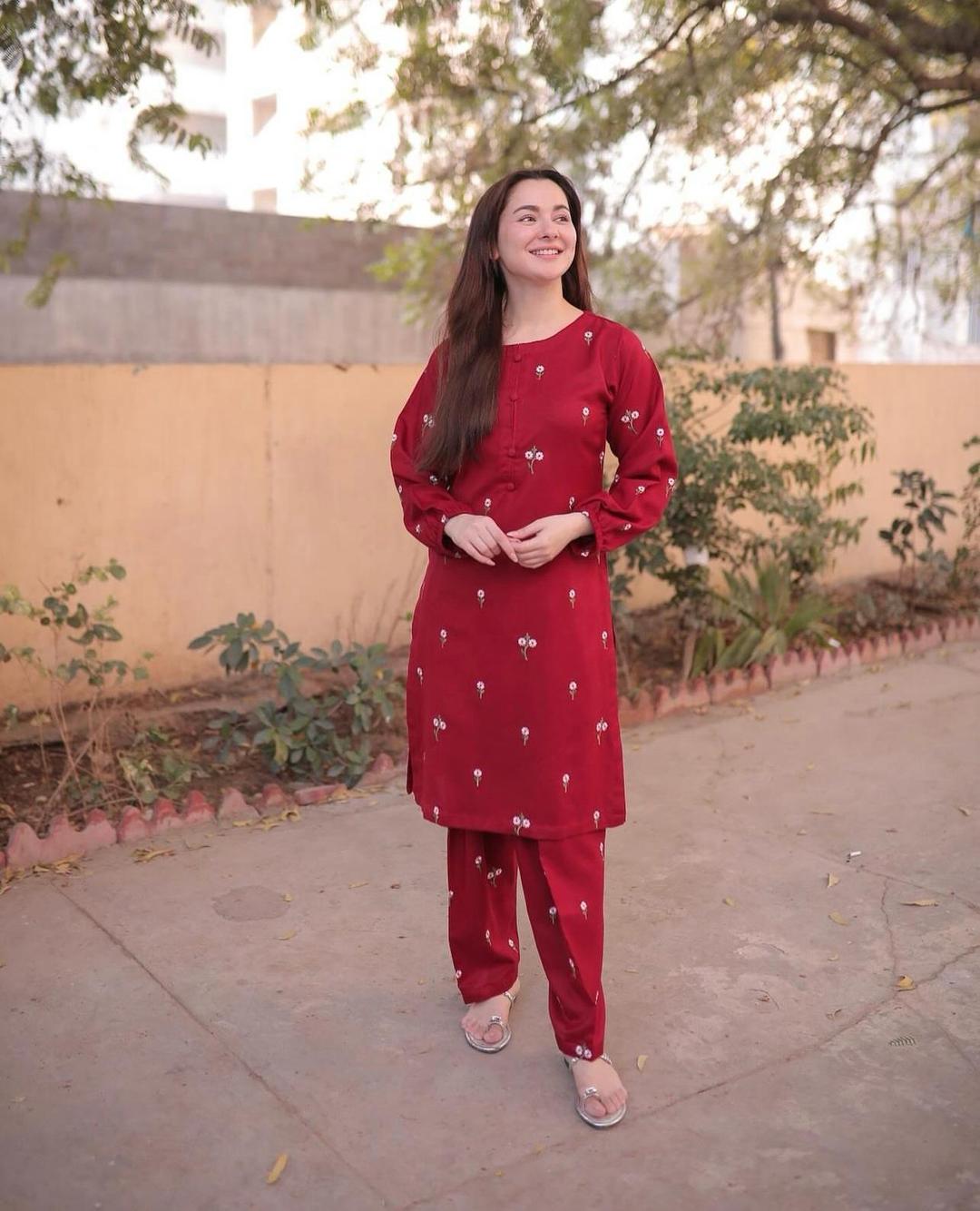 Red Embroidered 2-Piece Linen Suit for Women – Stitched Shirt & Trouser (S to XL)