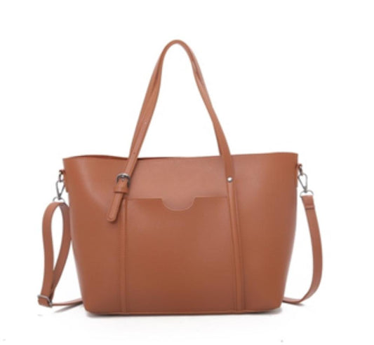 Women's PU Leather Plain Tote Handbag – Elegant Top Handle (14 x 11.5 in)